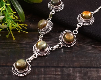 Labradorite Necklace,Handmade Necklace,Gemstone Necklace,Natural Labradorite,Gift For Her,Anniversary Gift, 925 Sterling Silver Necklace