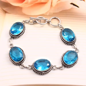 Blue Topaz Bracelet, Handmade Bracelet, 925 Sterling Silver Bracelet, Topaz Jewelery,Anniversary Gift, Birthday Gift, Gift For Her/Him