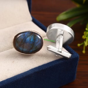 Labradorite Gemstone Cufflinks,Wedding Cufflinks,925 Sterling Silver Jewelry, Handmade Men's Cufflinks,Gift For Love/Father,Shirt Cufflinks
