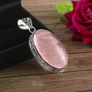 Rose Quartz Pendant, Handmade Pendant,Pendant For Women, 925 Sterling Silver Pendant,Pink Rose Quartz, Gift For Her, Birthday Gift