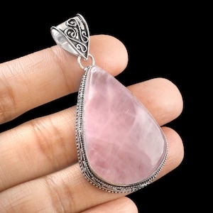 Rose Quartz Pendant, Handmade Pendant,Pendant For Women, 925 Sterling Silver Pendant,Pink Rose Quartz, Gift For Her, Birthday Gift