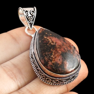 Rhodonite pendant,gemstone pendant,handmade pendant for her,gift for her, 925 sterling silver pendant,mother&#39;s day gift