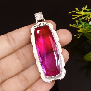 Bi-Color Tourmaline Pendant  Handmade Pendant Long Gemstone Pendant  925 Sterling Silver Pendant  Gift For Her / Him  Anniversary Gift
