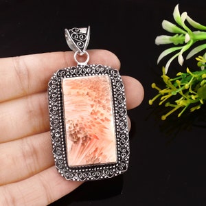 Natural Pink Scolecite Gemstone Pendant, 925 Sterling Silver Pendant, Handmade Necklace Pendant, Beautiful Stone Pendant, Scolecite Jewelry