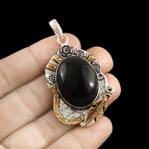 Black Onyx Pendant Onyx Gemstone Pendant 925 Sterling Silver Pendant Handmade Pendant 18k Gold Plated Pendant Silver Pendant For Necklace
