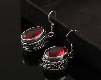 Garnet Earring,Handmade Earring,Red Garnet,Garnet Jewelry,925 Sterling Silver Earring,Gift For Her,Women Jewelry,Birthday Gift