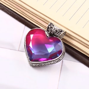 Bi-Color Tourmaline Pendant  Handmade Pendant Heart Shape Gemstone Pendant 925 Sterling Silver Pendant  Gift For Her / Him  Anniversary Gift
