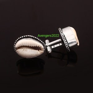 Cowrie Shell Cufflinks,Wedding Cufflinks,925 Sterling Silver Jewelry, Handmade Men&#39;s Cufflinks,Gift For Love/Father,Shirt Cufflinks