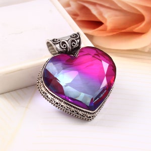 Bi-Color Tourmaline Pendant  Handmade Pendant Heart Shape Gemstone Pendant 925 Sterling Silver Pendant  Gift For Her / Him  Anniversary Gift