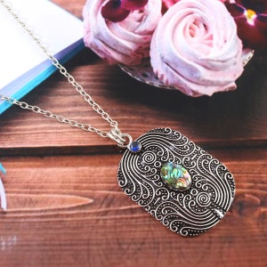 Abalone Shell Iolite Pendant 925 Sterling Silver Pendant Abalone Shell Gemstone Handmade Silver Pendant Abalone Shell Pendant For Necklace