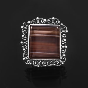 Natural Banded Agate Ring,Statement Ring,Handmade Ring,Gamestone Ring,925 Sterling Silver Ring,Gift For Her,Women Jewelry,Anniversary Gift