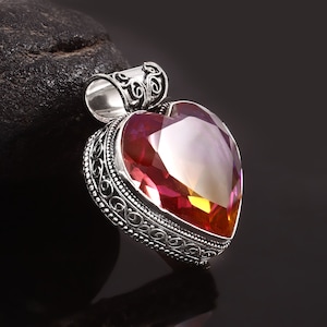Bi-Color Tourmaline Pendant  Handmade Pendant Heart Shape Gemstone Pendant 925 Sterling Silver Pendant  Gift For Her / Him  Anniversary Gift