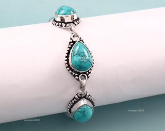Handmade Turquoise Bracelet, 925 Sterling Silver Bracelet, Gemstone Jewelry, Gift For Her / Him