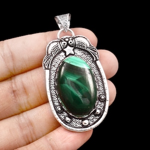 Malachite Pendant, Handmade Pendant, Necklace, Gift For Her, Women Jewelry, 925 Sterling Silver Pendant, Green Malachite, Gemstone Pendant