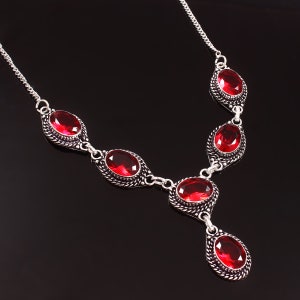 Garnet necklace,red garnet necklace, handmade necklace,925 sterling silver,vintage necklace, gift for her, women jewelry,birthday gift