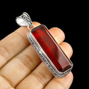 Garnet pendant,Red Gemstone Pendant,Handmade Pendant,Necklace,925 Sterling Silver Pendant,Gift For Her,Women Jewelry,Anniversary Gift