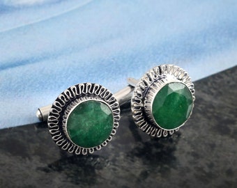 Emerald Gemstone Cufflinks,Wedding Cufflinks,925 Sterling Silver Jewelry, Handmade Men's Cufflinks,Gift For Love/Father,Shirt Cufflinks