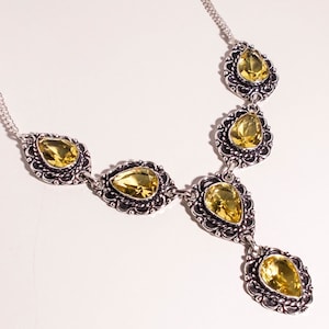 Citrine necklace,handmade necklace,yellow gamestone necklace,gift for her, women jewelery,925 sterling silver necklace,anniversary gift