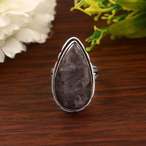 Natural Larvikite Ring,Statement Ring,Handmade Ring,Black Gamestone Ring,925 Sterling Silver Ring, Gift For Her,Women Jewelry,Christmas Gift