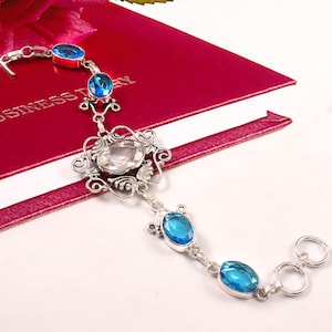 White/Blue Topaz Bracelet, Handmade Bracelet, 925 Sterling Silver Bracelet, Topaz Jewelery,Anniversary Gift, Birthday Gift, Gift For Her/Him