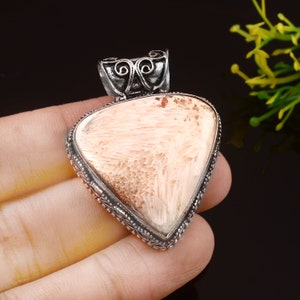 Natural Pink Scolecite Gemstone Pendant, 925 Sterling Silver Pendant, Handmade Necklace Pendant, Beautiful Stone Pendant, Scolecite Jewelry
