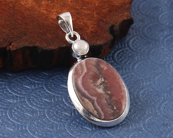 Natural Rhodochrosite Pearl Pendant  Handmade Pendant  Gemstone Necklace  925 Sterling Silver Pendant  Pink Gemstone Pendant  Gift For Her