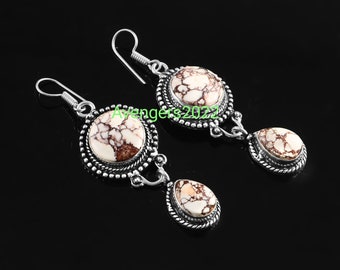 Natural Wild Horse Earring,Handmade Earring,Gemstone Earring,925 Sterling Silver Earring,Gift For Her,Birthday Gift,Dangle Earring