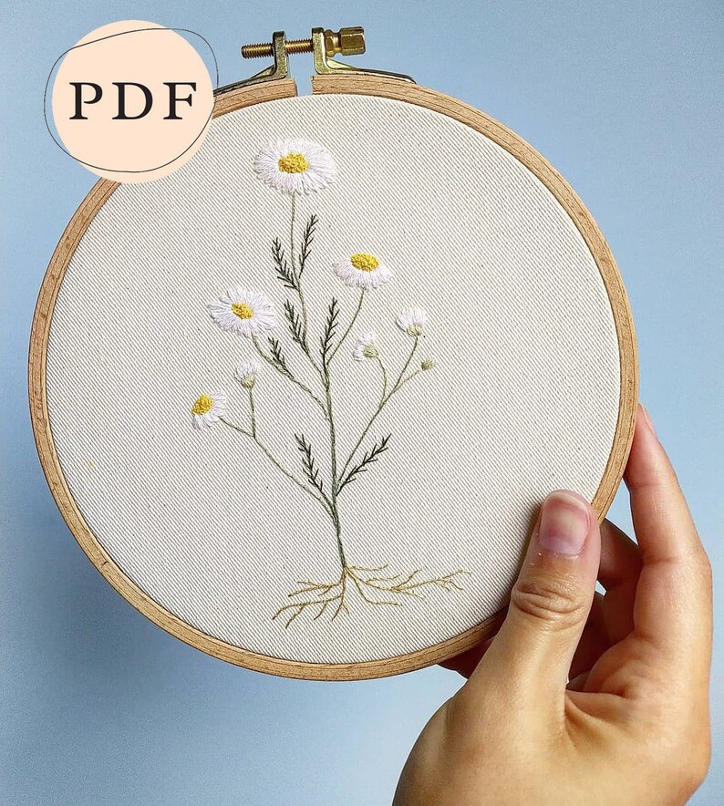 Gentle Chamomile Flower Embroidery