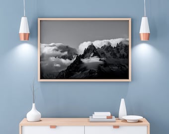 Photograph of the Mont Blanc massif after the storm in the Chamonix valley