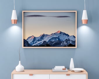 Photograph of the sunrise over the Mont Blanc massif above Chamonix