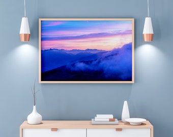 Fotografía de paisaje de la puesta de sol sobre los Alpes desde Semnoz sobre Annecy