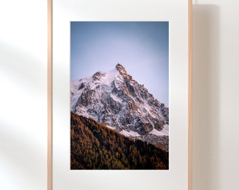 Fotografía de la Aiguille du midi en otoño - impresión de bellas artes, póster, imagen, decoración de pared, chamonix