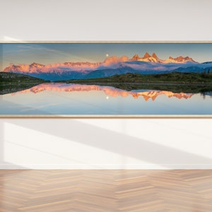 Panoramic photograph of the Aiguilles d&#39;Arves from Lake Guichard