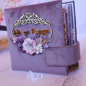 Personalized wedding Photo Album, wedding scrapbook album violet, included unique wedding cake topper image 1