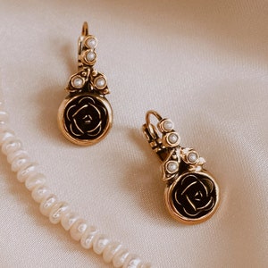 Radiant Gold Rose Earrings | Ortica Handmade Vintage Jewelry | Made in Italy | Wedding Victorian Art Deco Nouveau Renaissance Bridal