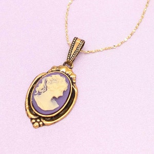 Lavender Cameo Pendant & Gold Necklace | Ortica Handmade Vintage Jewelry | Made in Italy | Oval Cameo Art Nouveau Victorian Deco Renaissance