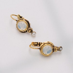 Opal Gold Earrings | Handmade Earrings Vintage Earrings Art Nouveau Earrings Victorian Earrings Art Deco Earrings Bridal Earrings