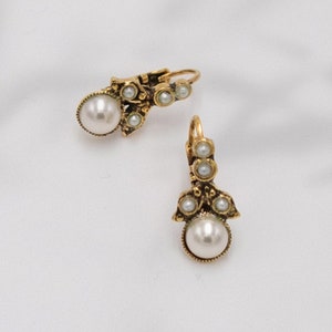 Pearl Gold Earrings | Handmade Earrings Vintage Earrings Art Nouveau Earrings Victorian Earrings Art Deco Earrings Bridal Earrings