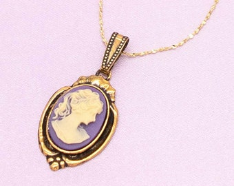 Lavender Cameo Pendant & Gold Necklace | Ortica Handmade Vintage Jewelry | Made in Italy | Oval Cameo Art Nouveau Victorian Deco Renaissance