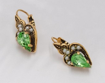 Peridot Green Gold Earrings | Handmade Earrings Vintage Earrings Art Nouveau Earrings Victorian Earrings Art Deco Earrings Bridal Earrings