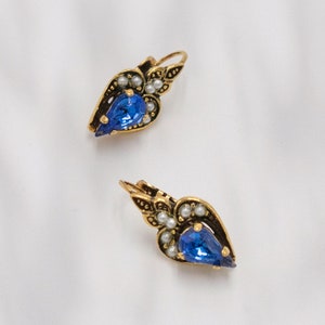 Sapphire Blue Gold Earrings | Handmade Earrings Vintage Earrings Art Nouveau Earrings Victorian Earrings Art Deco Earrings Bridal Earrings