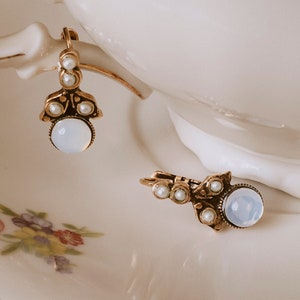 Opal Gold Earrings | Handmade Earrings Vintage Earrings Art Nouveau Earrings Victorian Earrings Art Deco Earrings Bridal Earrings