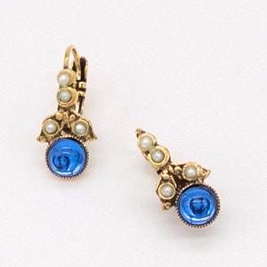 Sapphire Blue Gold Earrings | Handmade Earrings Vintage Earrings Art Nouveau Earrings Victorian Earrings Art Deco Earrings Bridal Earrings