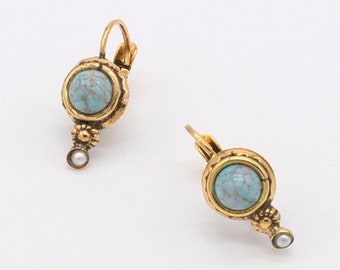 Turquoise Blue Gold Earrings | Handmade Earrings Vintage Earrings Art Nouveau Earrings Victorian Earrings Art Deco Earrings Bridal Earrings