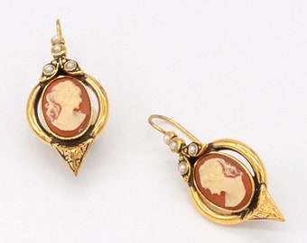 Cameo Red Gold Earrings | Handmade Earrings Vintage Earrings Art Nouveau Earrings Victorian Earrings Art Deco Earrings Bridal Earrings