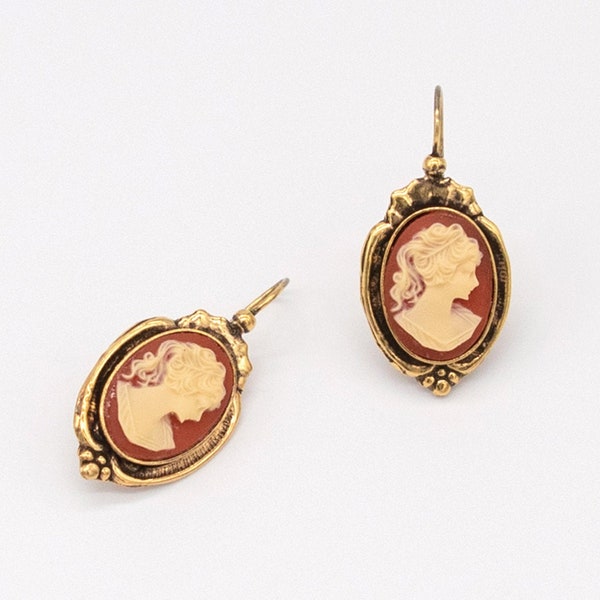 Cameo Red Gold Earrings | Handmade Earrings Vintage Earrings Art Nouveau Earrings Victorian Earrings Art Deco Earrings Cameo Earrings