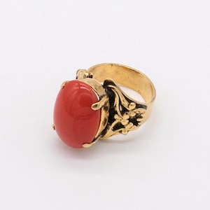 Coral Red Gold Ring | Ortica Handmade Vintage Jewelry | Made in Italy | Statement Mediterranean Victorian Art Deco Art Nouveau Renaissance