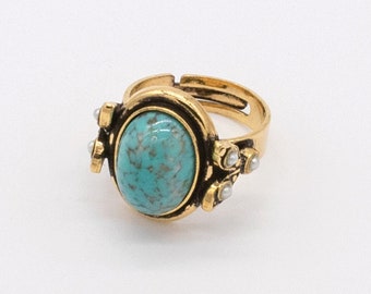Turquoise Blue Gold Ring | Ortica Handmade Vintage Jewelry | Made in Italy | Oval Mediterranean Victorian Art Deco Nouveau Renaissance