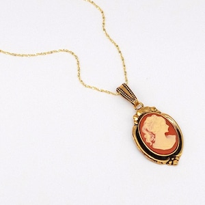 24k Gold Necklace & Caramel Cameo Pendant | Ortica Handmade Vintage Jewelry | Made in Italy | Oval Art Nouveau Victorian Deco Renaissance