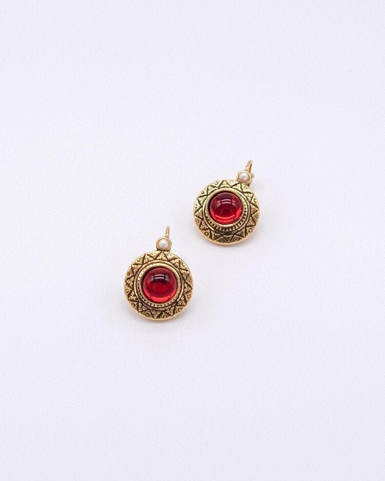 Ruby Red Gold Earrings Ortica Handmade Vintage Jewelry | Etsy